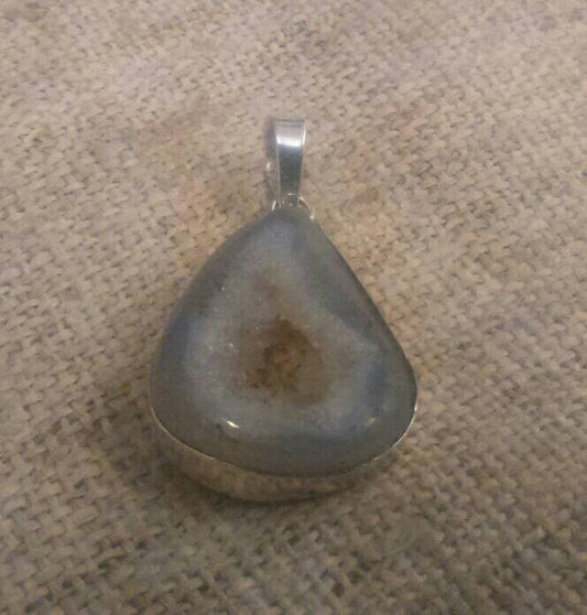 Pendants -  White Quartz crystal Geode (EcoSilver) 925