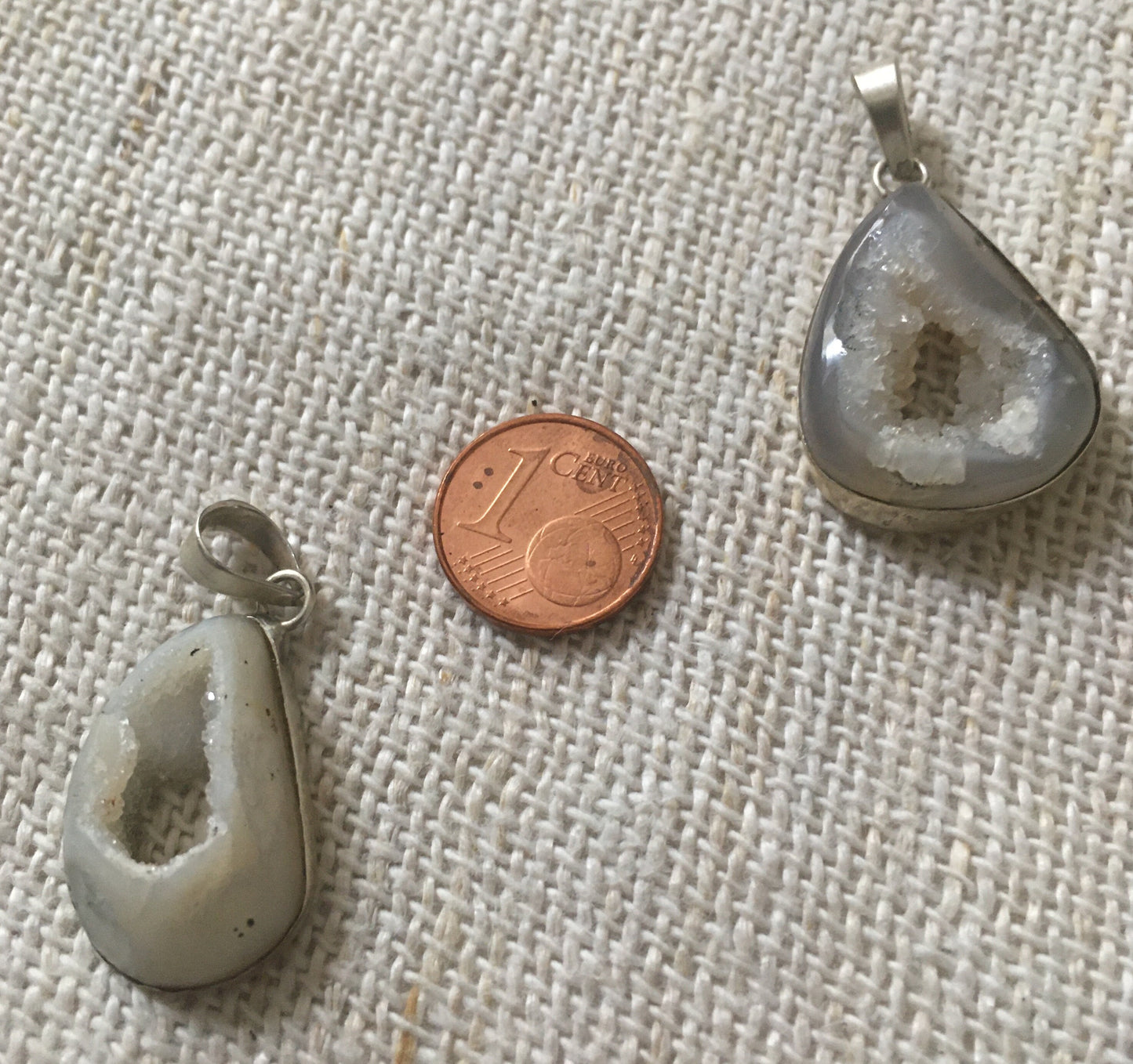 Pendants - White Quartz crystal Geode (EcoSilver) 925