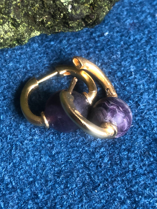 9ct Yellow Plated Gold & Fluorite Hoop Earrings.