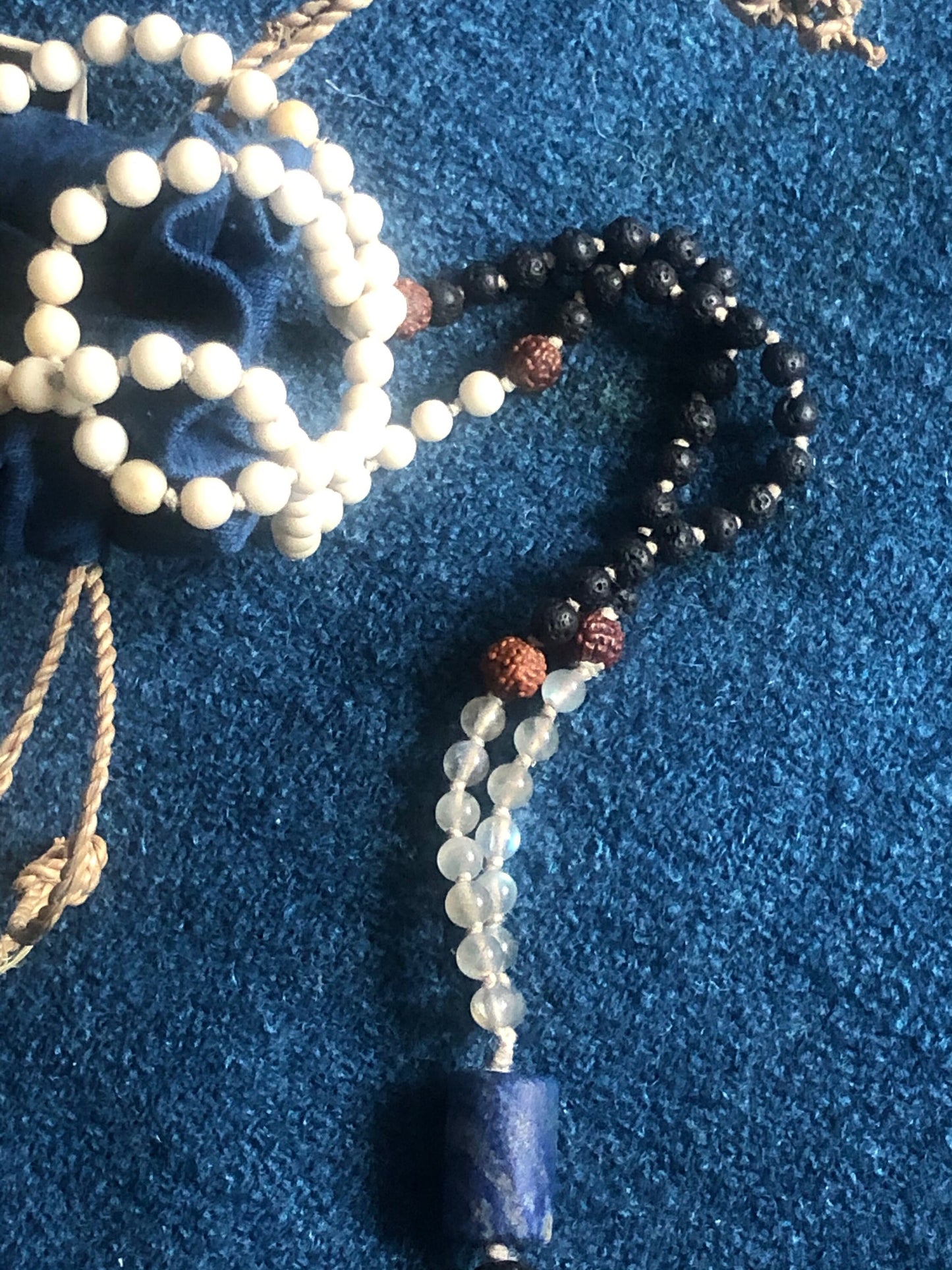 Fossil, Lava, Labradorite & Lapis Lazuli Mala