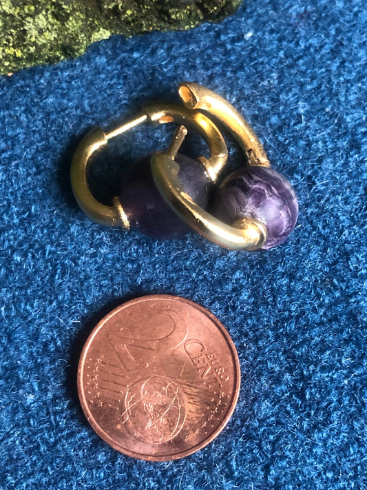 9ct Yellow Plated Gold & Fluorite Hoop Earrings.