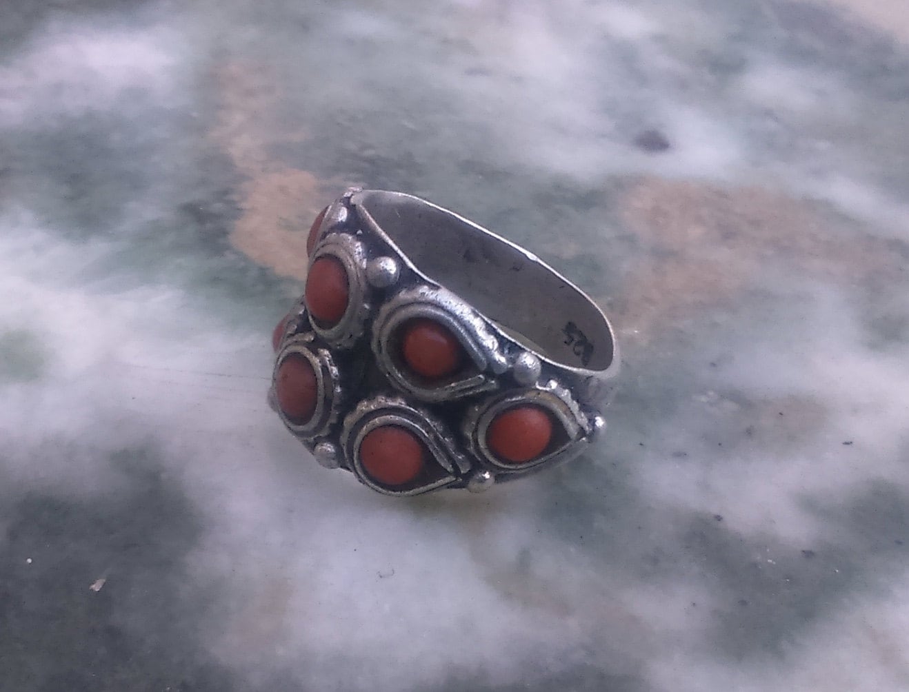 Ring - Coral Silver Ring Vintage