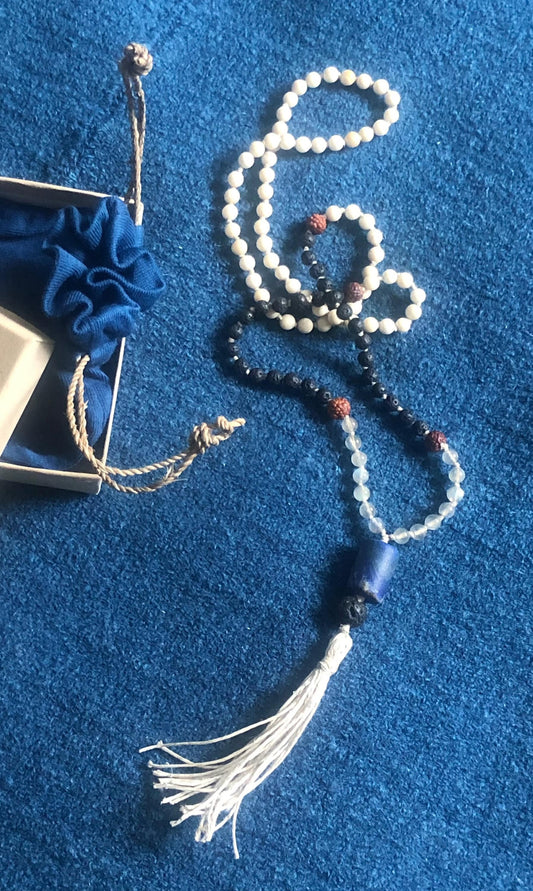 Fossil, Lava, Labradorite & Lapis Lazuli Mala