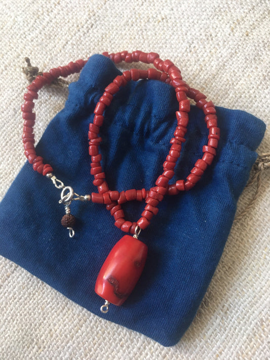 Red Coral necklace & EcoSilver Coral Pendant with 925 clasp.